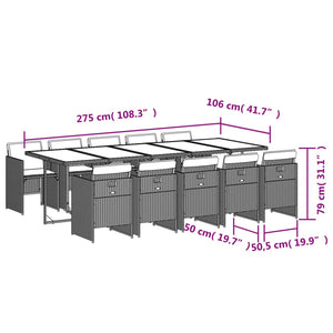 vidaXL 11-tlg. Garten-Essgruppe mit Kissen Schwarz Poly Rattan