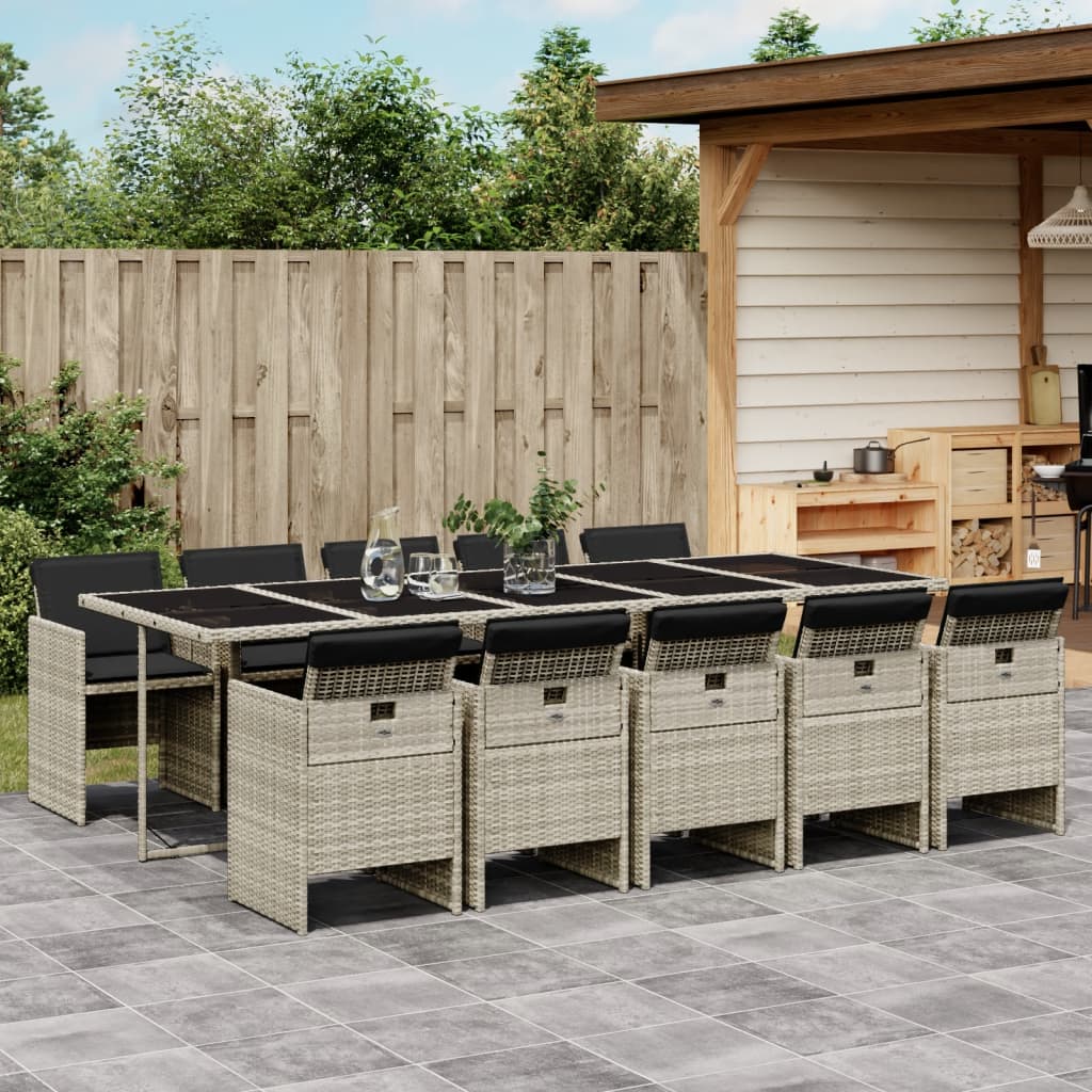 vidaXL 11-tlg. Garten-Essgruppe mit Kissen Hellgrau Poly Rattan