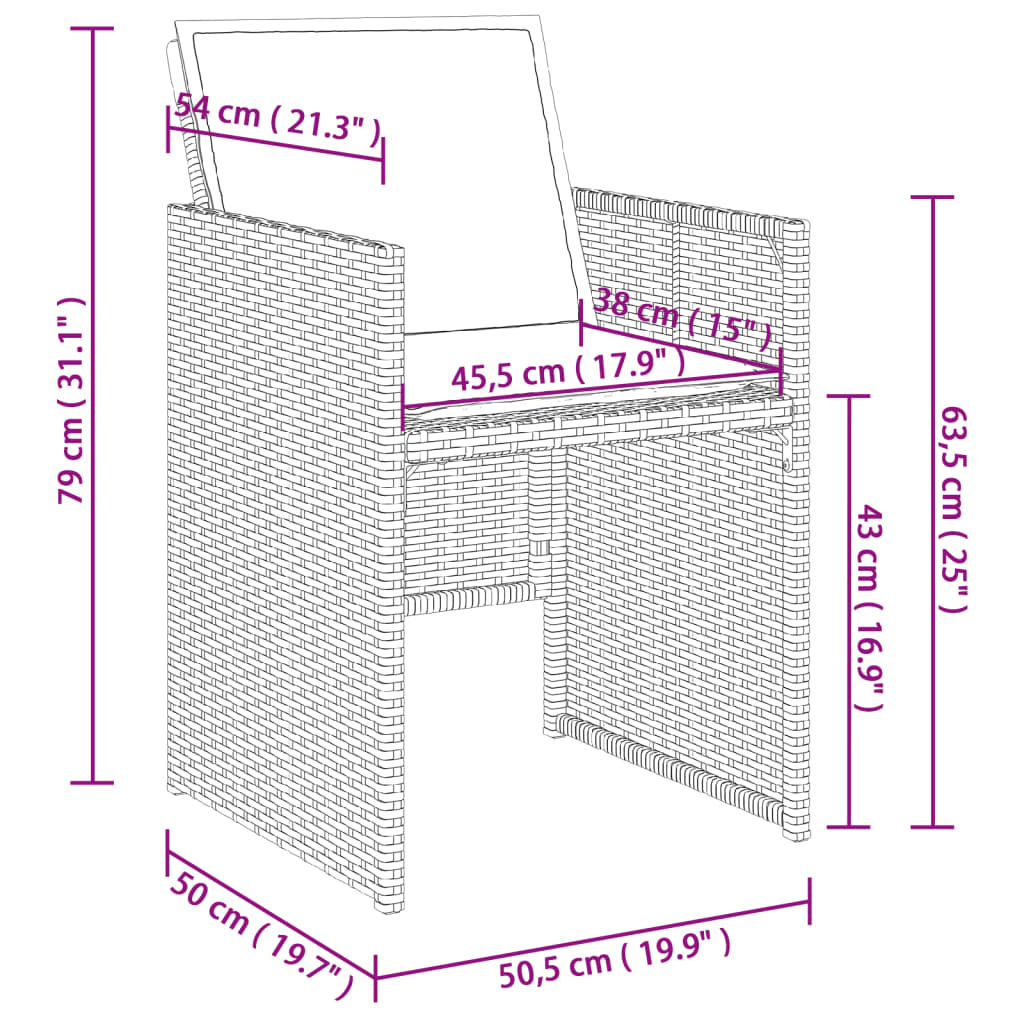 vidaXL 13-tlg. Garten-Essgruppe mit Kissen Schwarz Poly Rattan