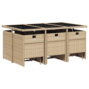 vidaXL 11-tlg. Garten-Essgruppe mit Kissen Beige Poly Rattan