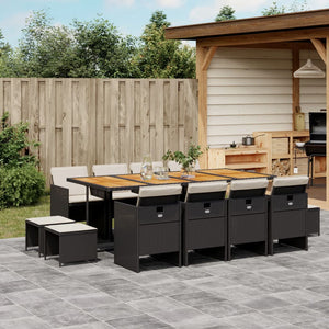 vidaXL 13-tlg. Garten-Essgruppe mit Kissen Schwarz Poly Rattan