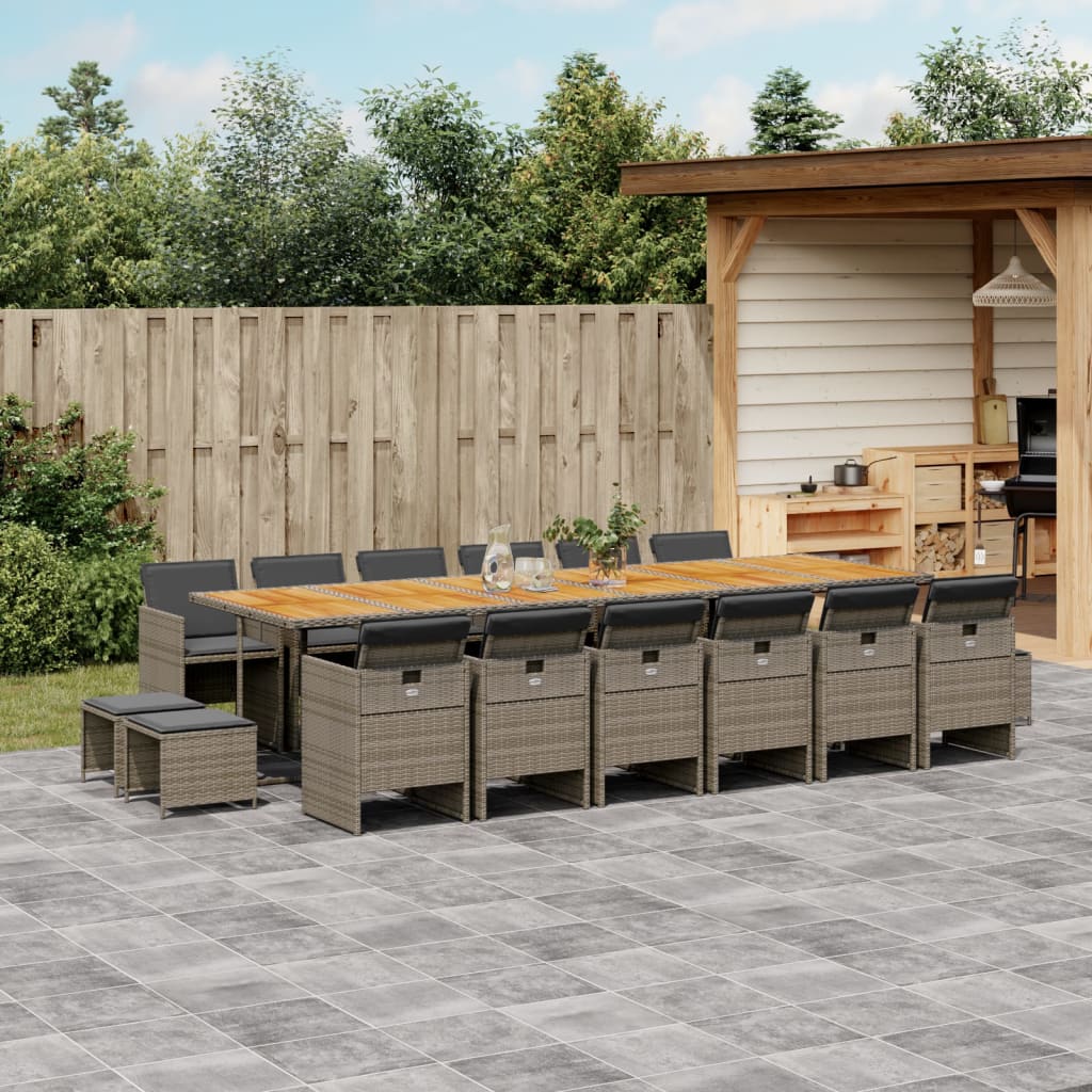 vidaXL 17-tlg. Garten-Essgruppe mit Kissen Grau Poly Rattan