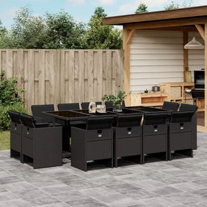 vidaXL 13-tlg. Garten-Essgruppe mit Kissen Schwarz Poly Rattan