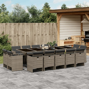 vidaXL 15-tlg. Garten-Essgruppe mit Kissen Grau Poly Rattan