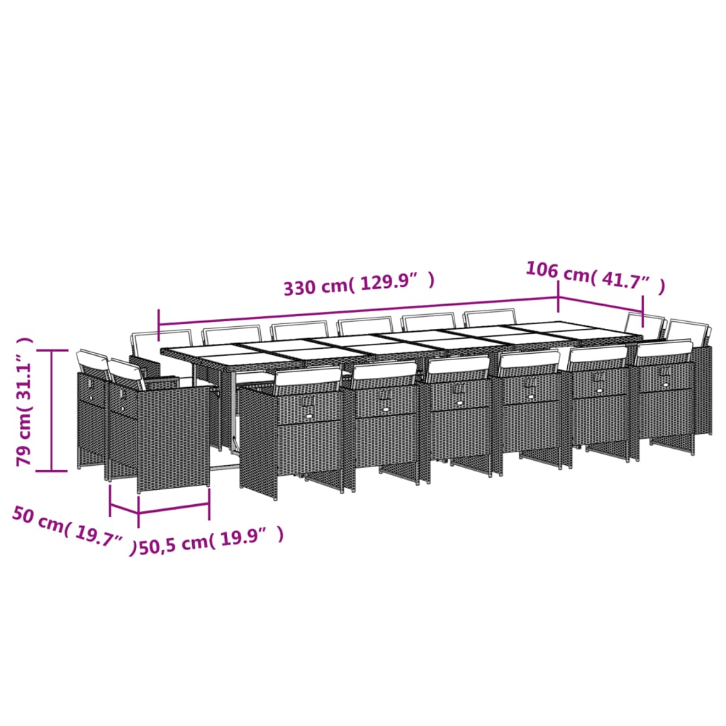 vidaXL 17-tlg. Garten-Essgruppe mit Kissen Grau Poly Rattan