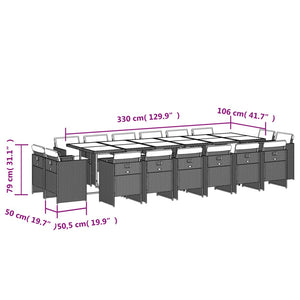 vidaXL 17-tlg. Garten-Essgruppe mit Kissen Grau Poly Rattan