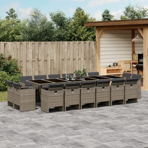 vidaXL 17-tlg. Garten-Essgruppe mit Kissen Grau Poly Rattan