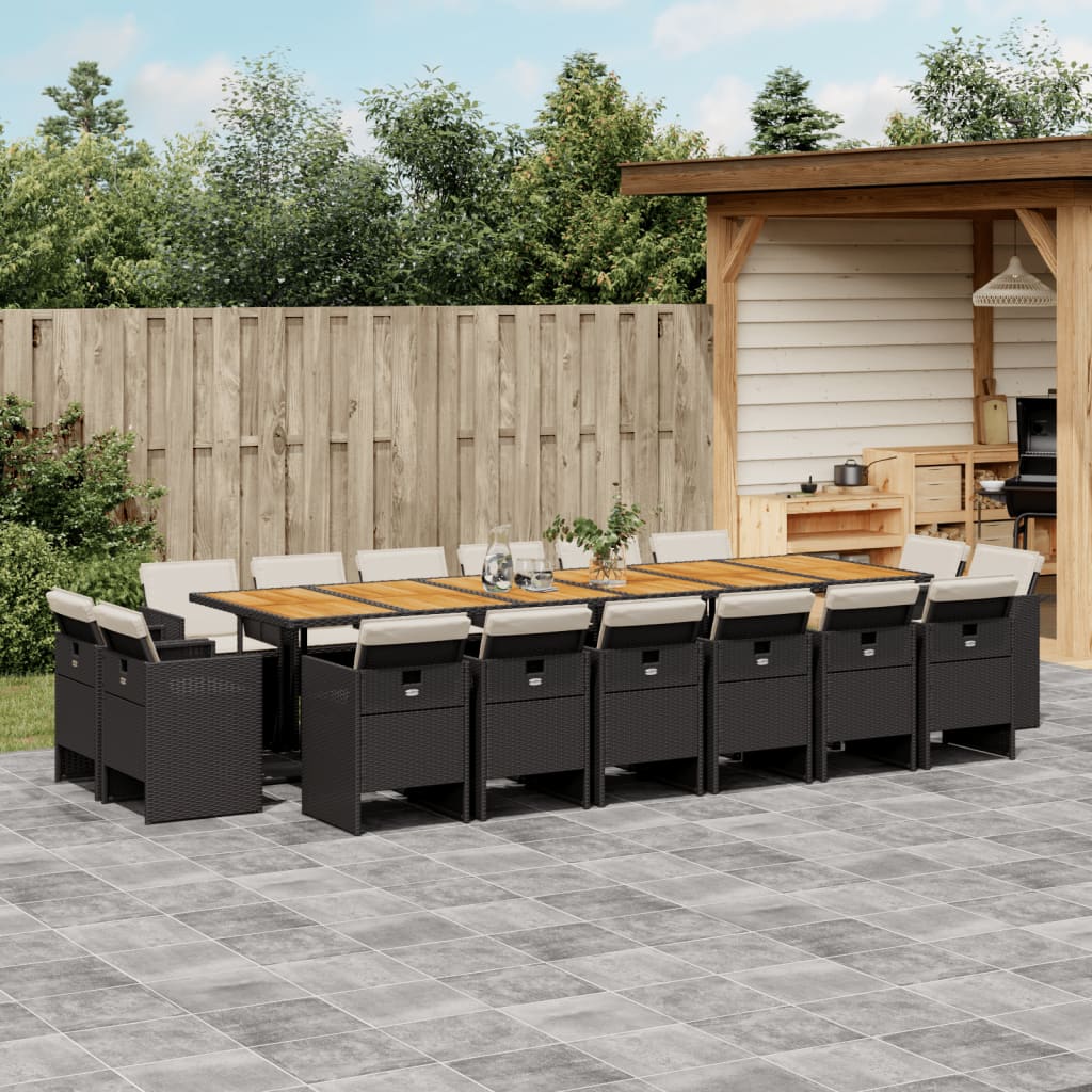 vidaXL 17-tlg. Garten-Essgruppe mit Kissen Schwarz Poly Rattan