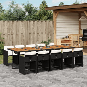 vidaXL 11-tlg. Garten-Essgruppe mit Kissen Schwarz Poly Rattan