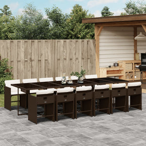 vidaXL 13-tlg. Garten-Essgruppe mit Kissen Braun Poly Rattan