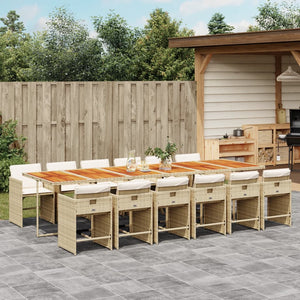 vidaXL 13-tlg. Garten-Essgruppe mit Kissen Beige Poly Rattan