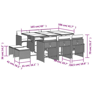 vidaXL 11-tlg. Garten-Essgruppe mit Kissen Grau Poly Rattan