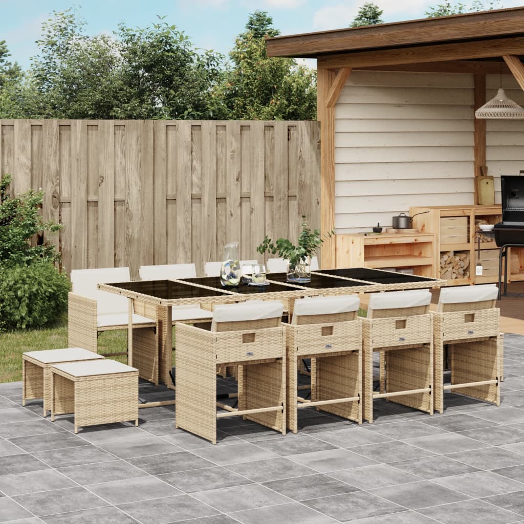 vidaXL 13-tlg. Garten-Essgruppe mit Kissen Beige Poly Rattan