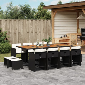 vidaXL 13-tlg. Garten-Essgruppe mit Kissen Schwarz Poly Rattan