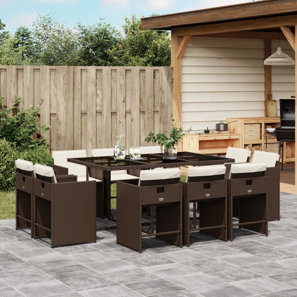 vidaXL 11-tlg. Garten-Essgruppe mit Kissen Braun Poly Rattan