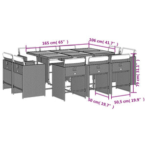 vidaXL 11-tlg. Garten-Essgruppe mit Kissen Grau Poly Rattan