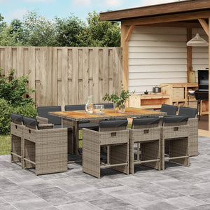 vidaXL 11-tlg. Garten-Essgruppe mit Kissen Grau Poly Rattan