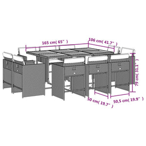 vidaXL 11-tlg. Garten-Essgruppe mit Kissen Beige Poly Rattan