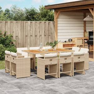 vidaXL 11-tlg. Garten-Essgruppe mit Kissen Beige Poly Rattan