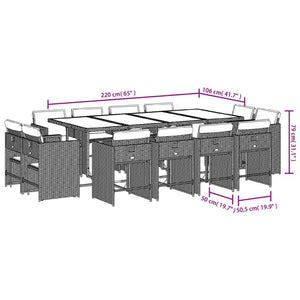 vidaXL 13-tlg. Garten-Essgruppe mit Kissen Braun Poly Rattan