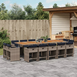 vidaXL 15-tlg. Garten-Essgruppe mit Kissen Grau Poly Rattan