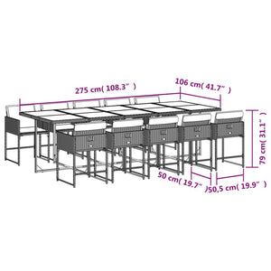 vidaXL 11-tlg. Garten-Essgruppe mit Kissen Schwarz Poly Rattan