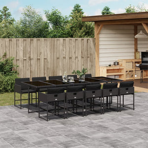 vidaXL 11-tlg. Garten-Essgruppe mit Kissen Schwarz Poly Rattan