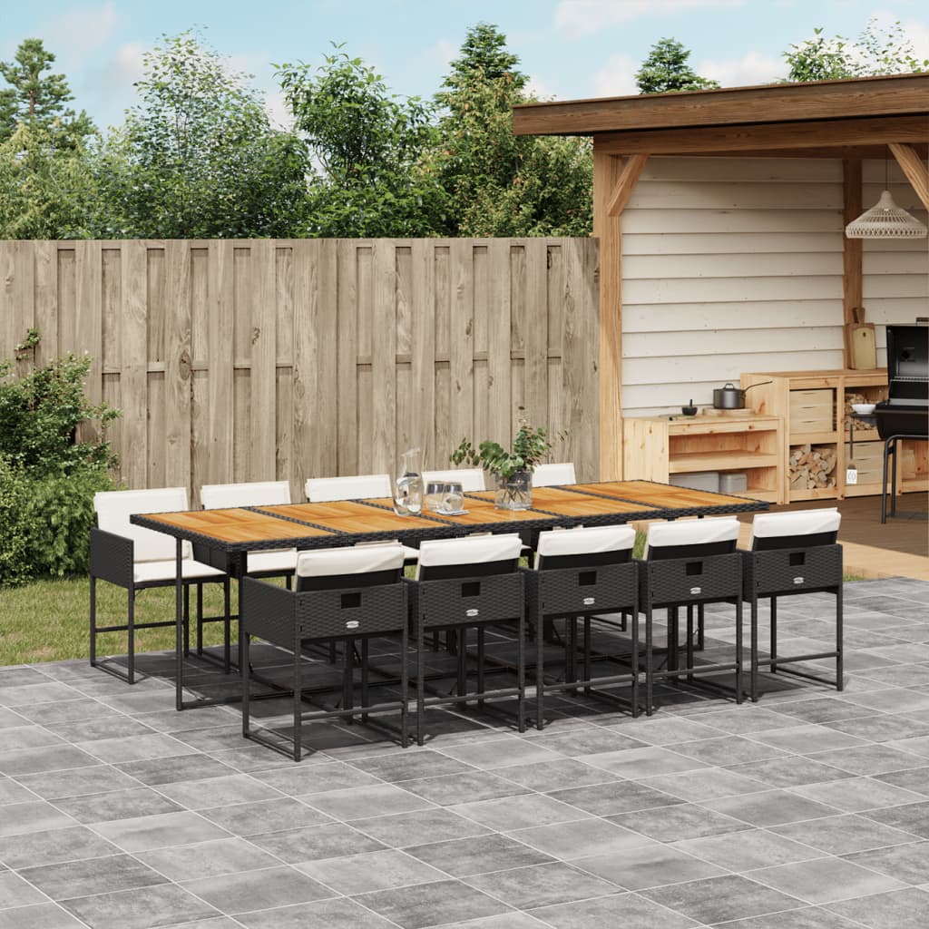 vidaXL 11-tlg. Garten-Essgruppe mit Kissen Schwarz Poly Rattan