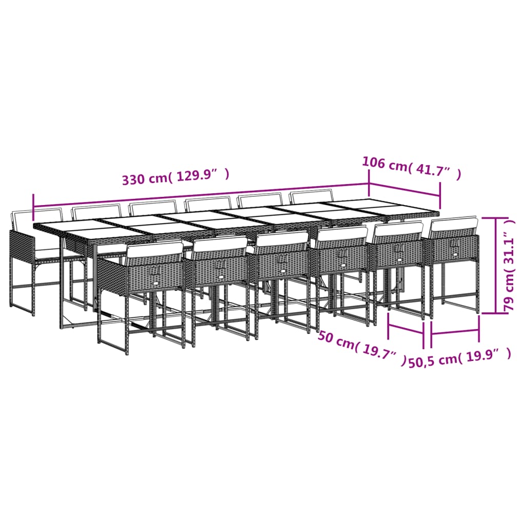 vidaXL 13-tlg. Garten-Essgruppe mit Kissen Schwarz Poly Rattan