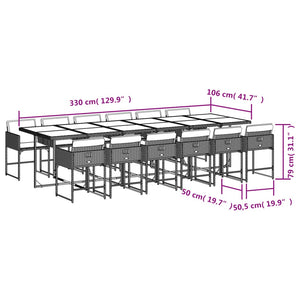 vidaXL 13-tlg. Garten-Essgruppe mit Kissen Braun Poly Rattan