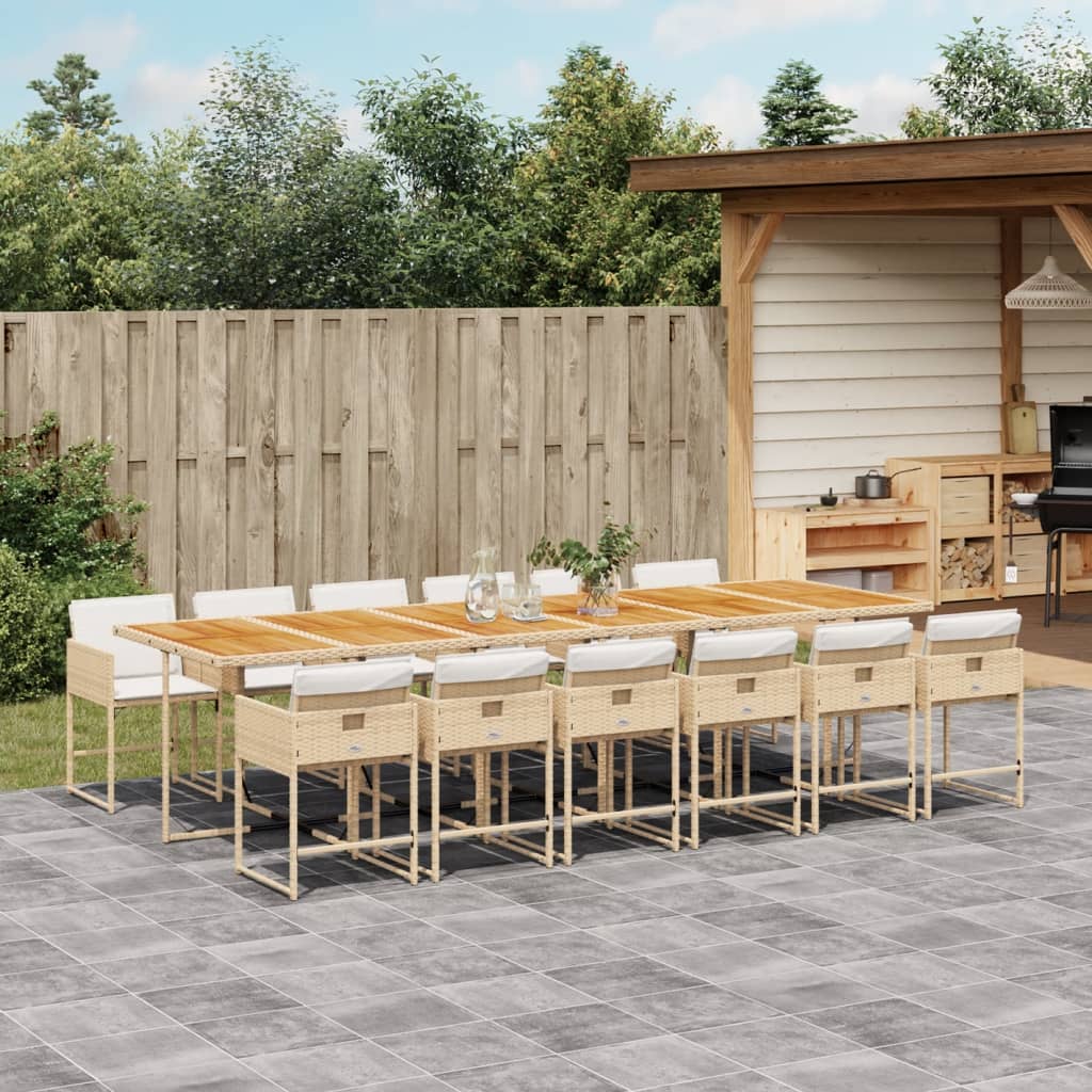 vidaXL 13-tlg. Garten-Essgruppe mit Kissen Beige Poly Rattan