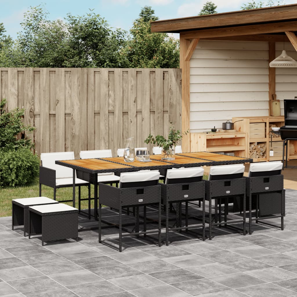 vidaXL 13-tlg. Garten-Essgruppe mit Kissen Schwarz Poly Rattan