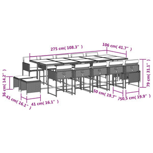 vidaXL 15-tlg. Garten-Essgruppe mit Kissen Beige Poly Rattan