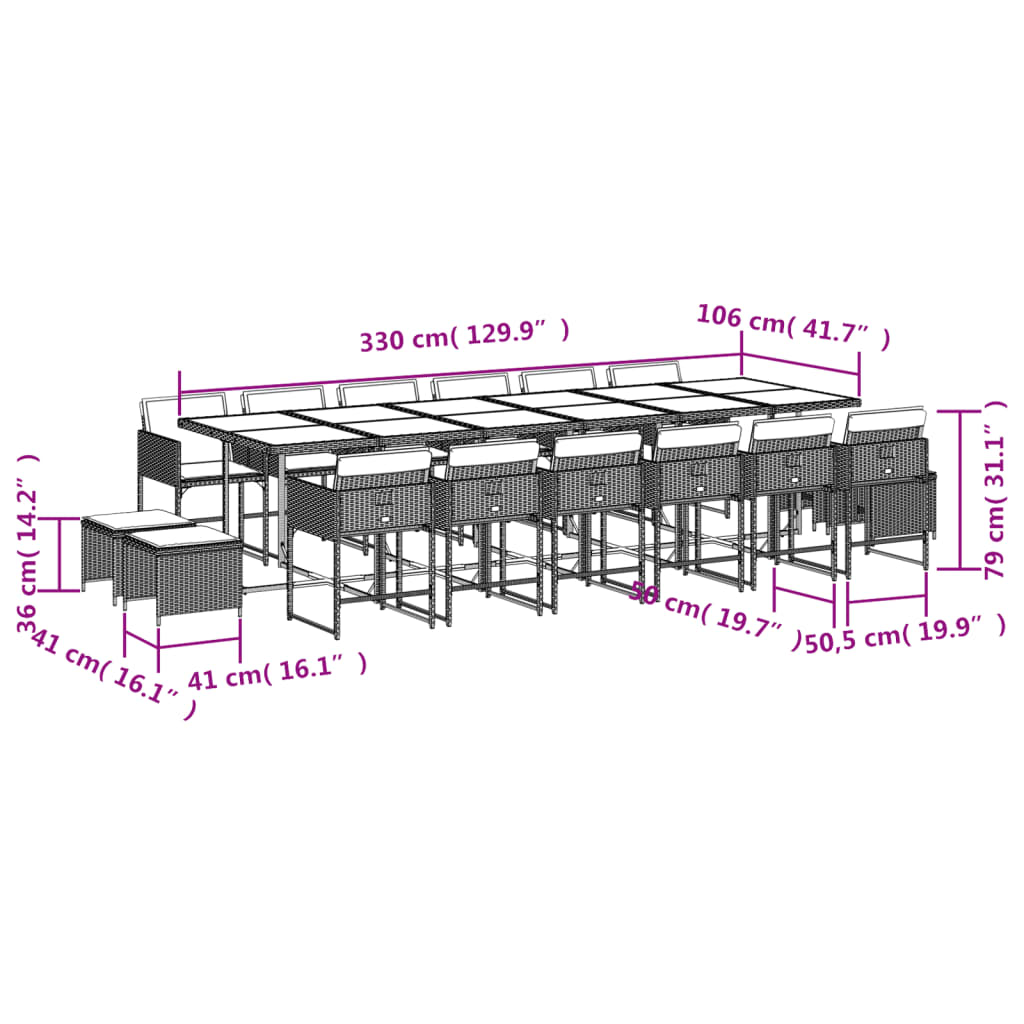 vidaXL 17-tlg. Garten-Essgruppe mit Kissen Grau Poly Rattan