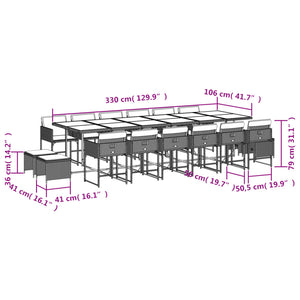 vidaXL 17-tlg. Garten-Essgruppe mit Kissen Grau Poly Rattan