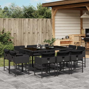 vidaXL 11-tlg. Garten-Essgruppe mit Kissen Schwarz Poly Rattan