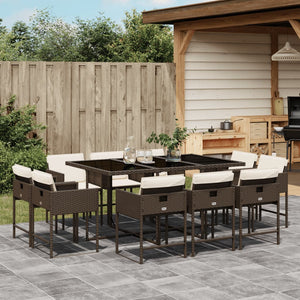 vidaXL 11-tlg. Garten-Essgruppe mit Kissen Braun Poly Rattan