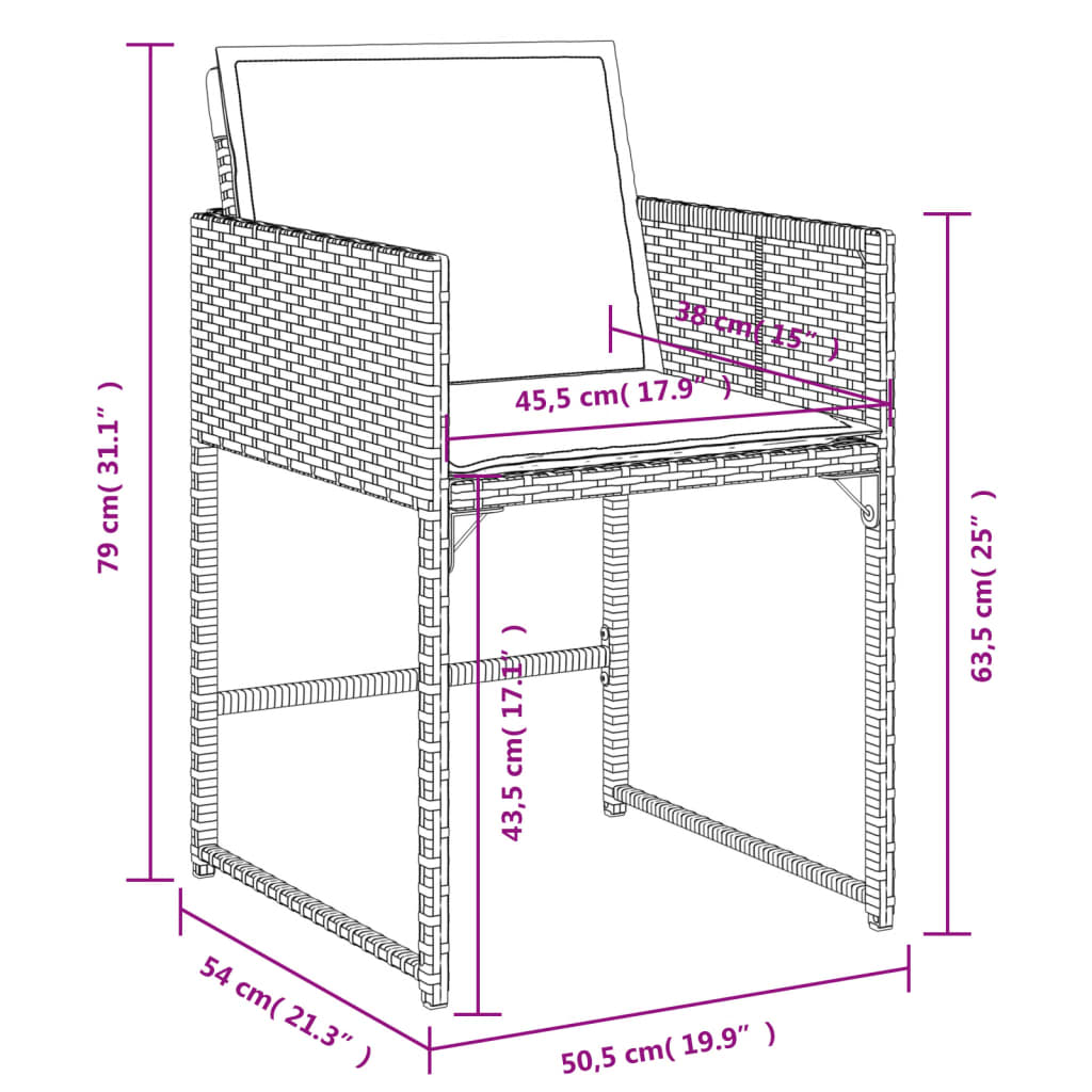 vidaXL 11-tlg. Garten-Essgruppe mit Kissen Grau Poly Rattan