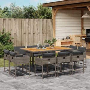 vidaXL 11-tlg. Garten-Essgruppe mit Kissen Grau Poly Rattan