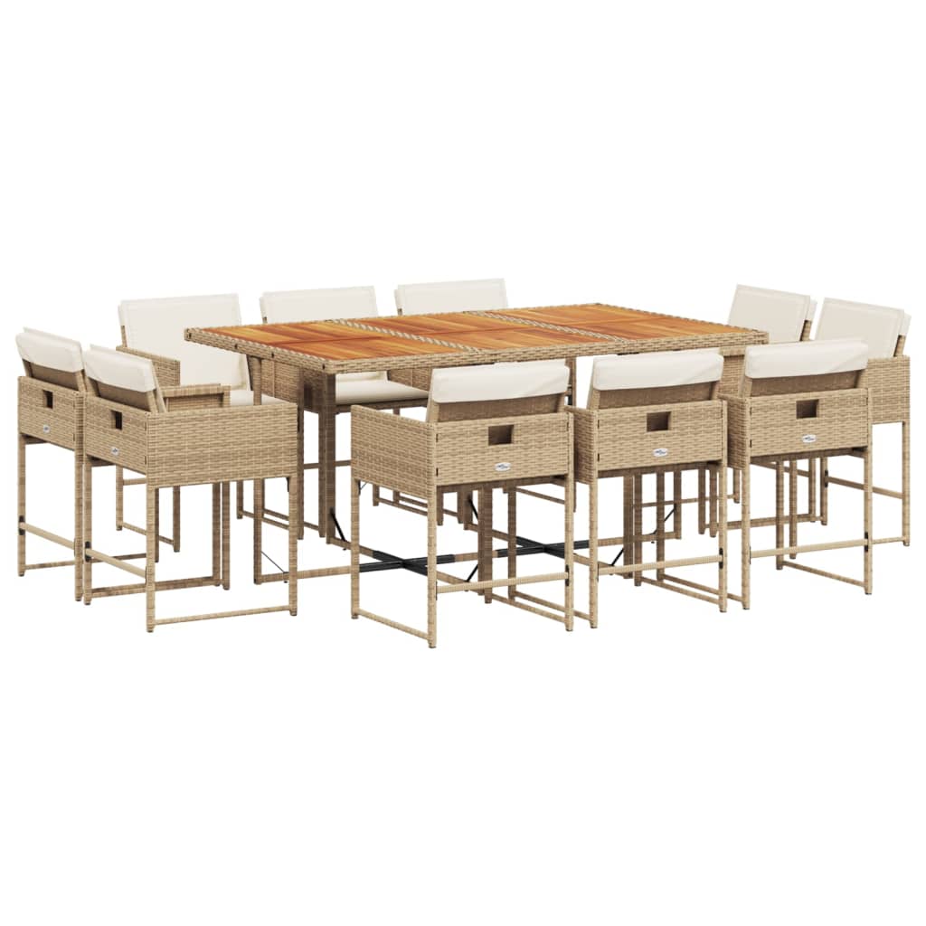 vidaXL 11-tlg. Garten-Essgruppe mit Kissen Beige Poly Rattan