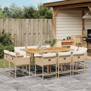 vidaXL 11-tlg. Garten-Essgruppe mit Kissen Beige Poly Rattan