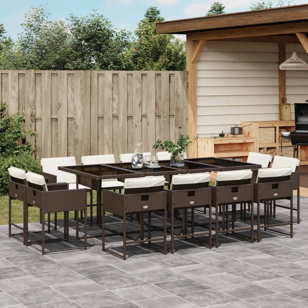 vidaXL 13-tlg. Garten-Essgruppe mit Kissen Braun Poly Rattan