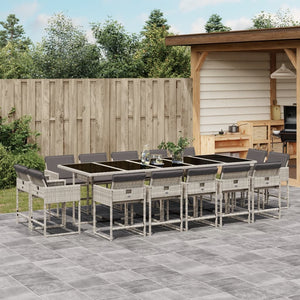 vidaXL 15-tlg. Garten-Essgruppe mit Kissen Hellgrau Poly Rattan