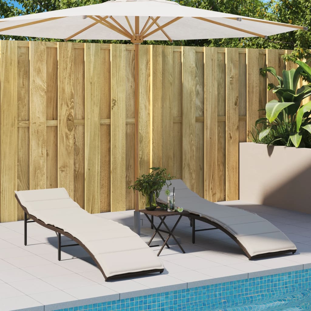 vidaXL Sonnenliegen 2 Stk. mit Auflagen Braun Poly Rattan