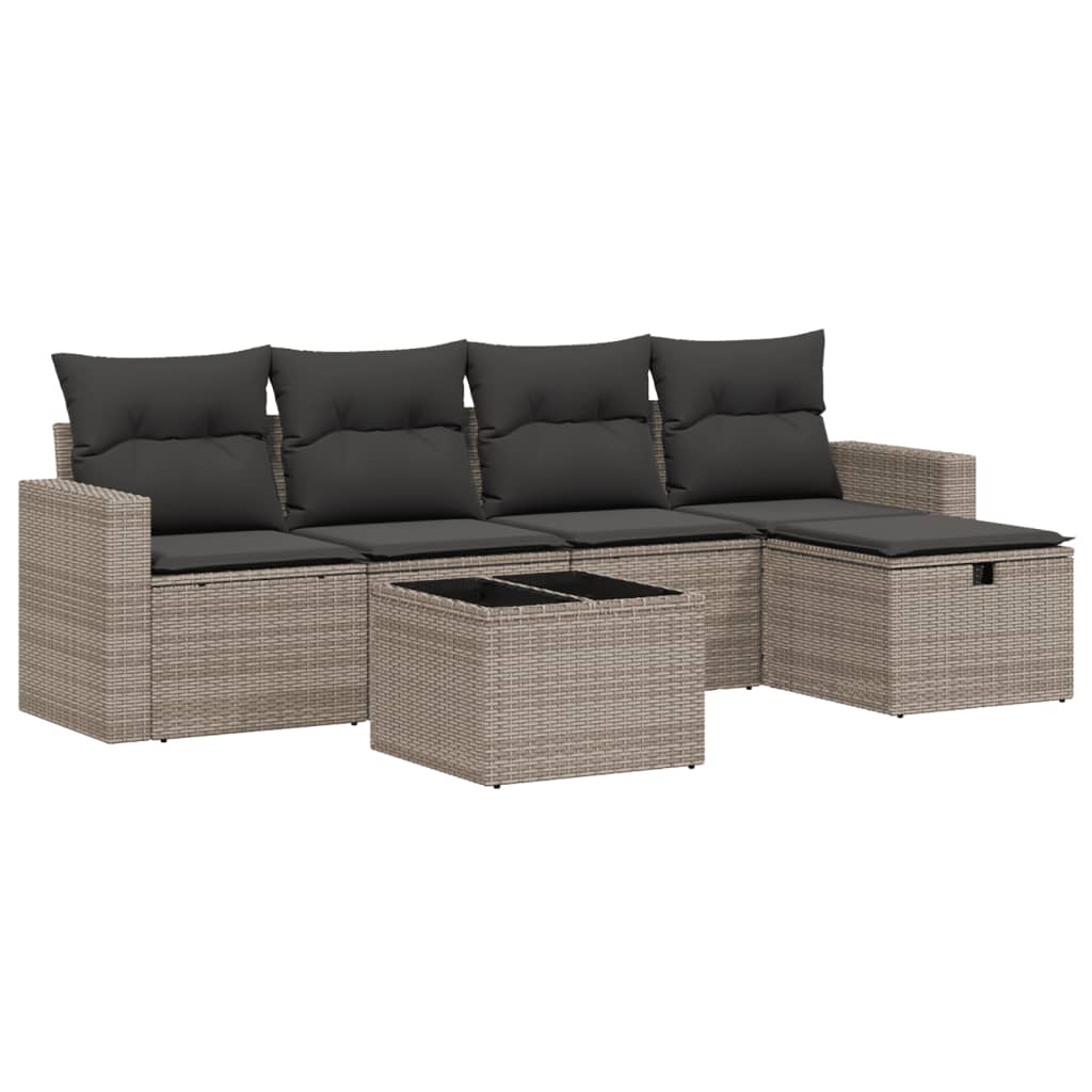 vidaXL 6-tlg. Garten-Sofagarnitur mit Kissen Grau Poly Rattan