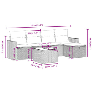 vidaXL 6-tlg. Garten-Sofagarnitur mit Kissen Grau Poly Rattan