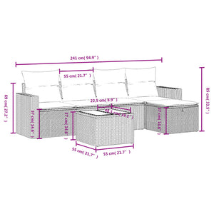 vidaXL 6-tlg. Garten-Sofagarnitur mit Kissen Grau Poly Rattan