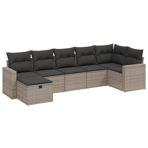 vidaXL 7-tlg. Garten-Sofagarnitur mit Kissen Grau Poly Rattan