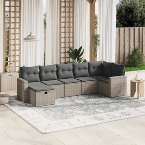 vidaXL 7-tlg. Garten-Sofagarnitur mit Kissen Grau Poly Rattan