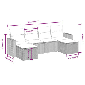 vidaXL 6-tlg. Garten-Sofagarnitur mit Kissen Grau Poly Rattan